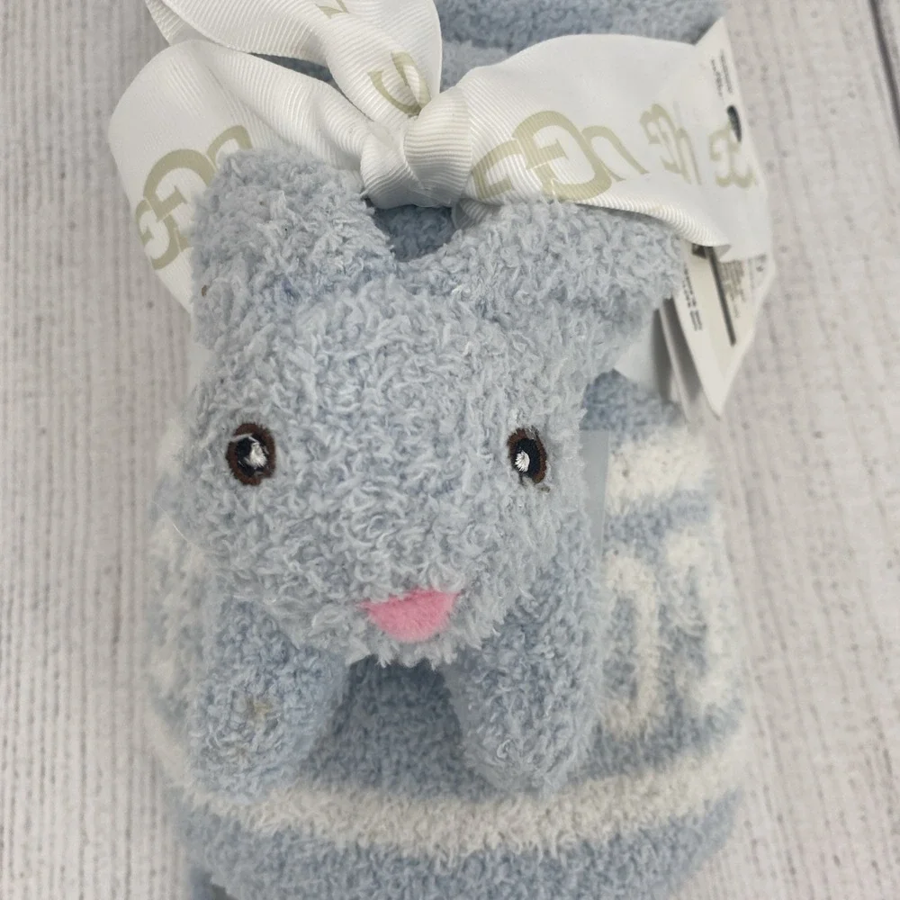 Ugg Bunny Rattle Baby Blanket (30x40) Gift Set Sky Blue Plush Soft Michelle